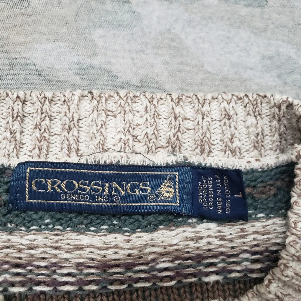 Vintage Crossings Sweater Mens Large Green Striped Pullover 3D Knit Grandpa Core